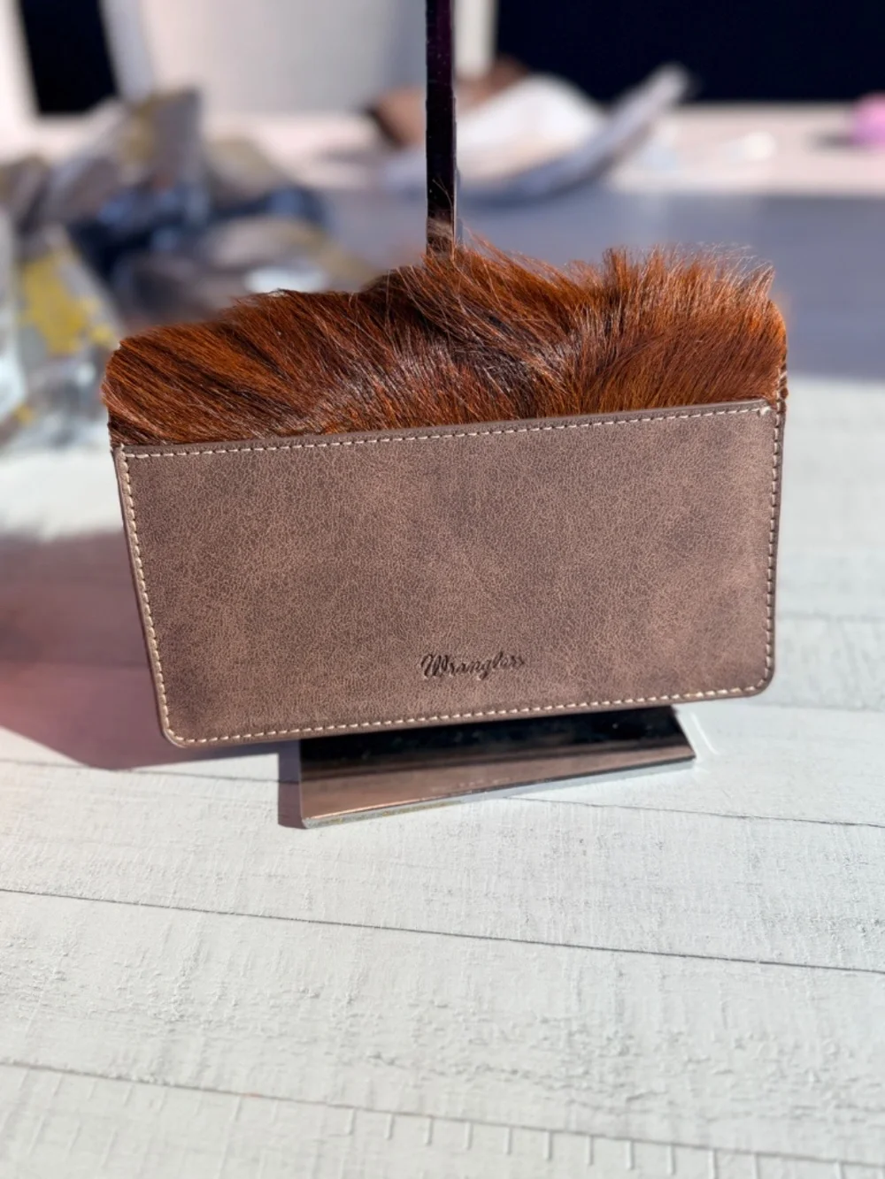 Wrangler Genuine Hair-On Cowhide Wallet/Crossbody - Coffee